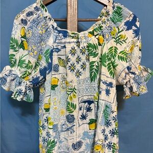 Chenault Blue Green Yellow Patchwork Blouse